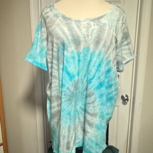 Aqua and Gray Tie-Dye Long Sleeve Top